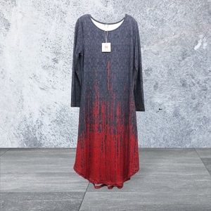 Noracora Women's Size M Gray/Red Scoop Neck Long Sleeve Maxi Dress